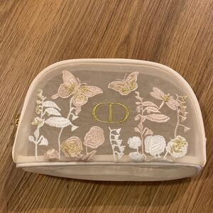 Dior Beige Floral Mesh Cosmetic Case